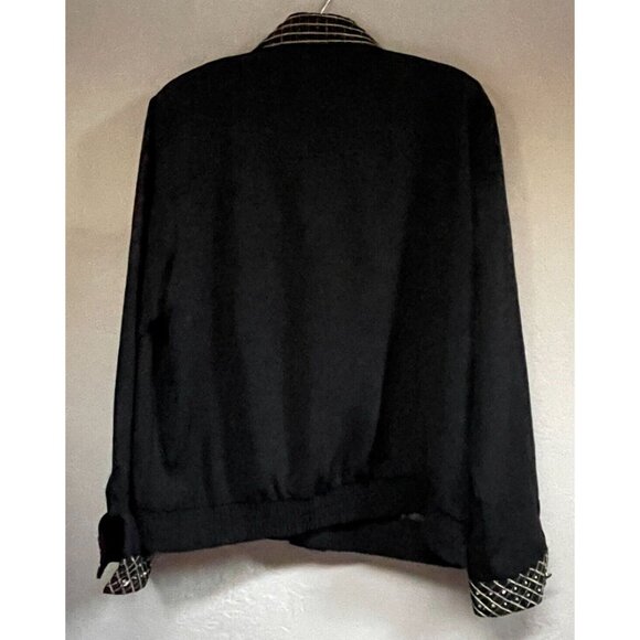Vintage Saint Germain Black Zip-Front Bomber Jacket Large Embroidered Rhinestone - Picture 2 of 10